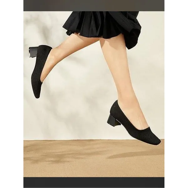 Vivaia Melody 2.0 Square Toe Chunky Heels Deep Ebony Women's 38.5 Knit Ribbed - Image 2