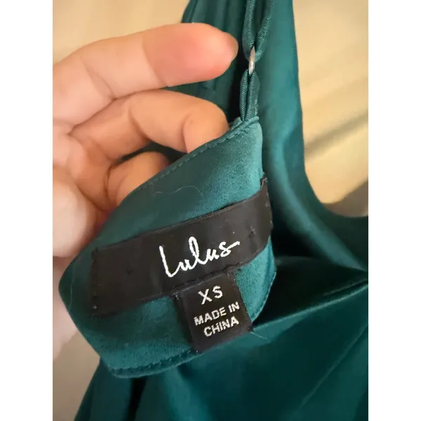 Lulus Emerald‎ Green Satin Cowl Neck Midi Dress XS Adjustable Straps Cocktail - Image 3