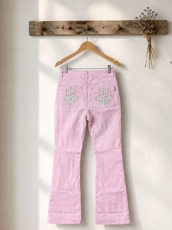 High-Rise Pink Wide-Leg Jeans for Women - Image 4