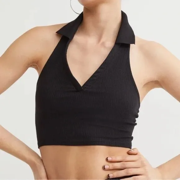 H&M Divided Women’s Halterneck Top with Collar Black Size Small - Image 5
