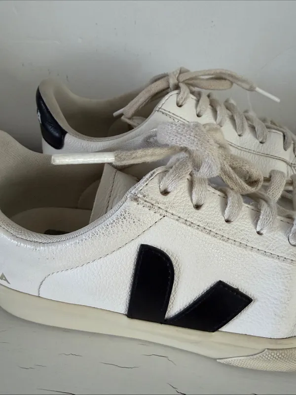 Veja Campo Leather Sneakers White Black Low Top Lace Up Shoes Women’s 8 - Image 2