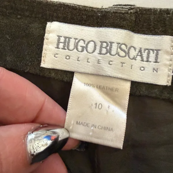 90s Vintage HUGO BUSCATI | Olive Green Suede Mini Skirt | 10 | Minimalist - Image 4