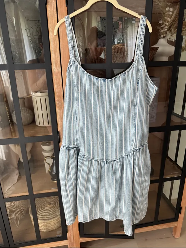 GAP UltraSoft Denim Stripe Drop-Waist Mini Dress indigo striped light wash - Image 2