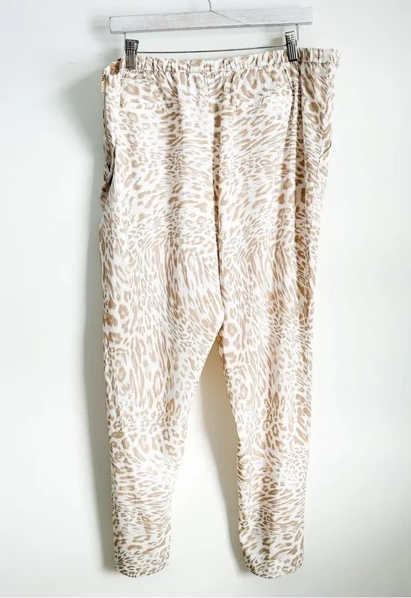 Calvin Klein White Tan leopard Animal Print Lightweight Flowy Pants sz XL - Image 11
