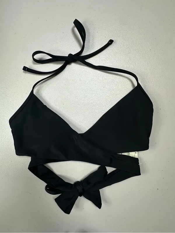 Aries Black Wrap Halter Bikini Set XS Two-Piece Swimsuit Textured White Bottom - Image 3