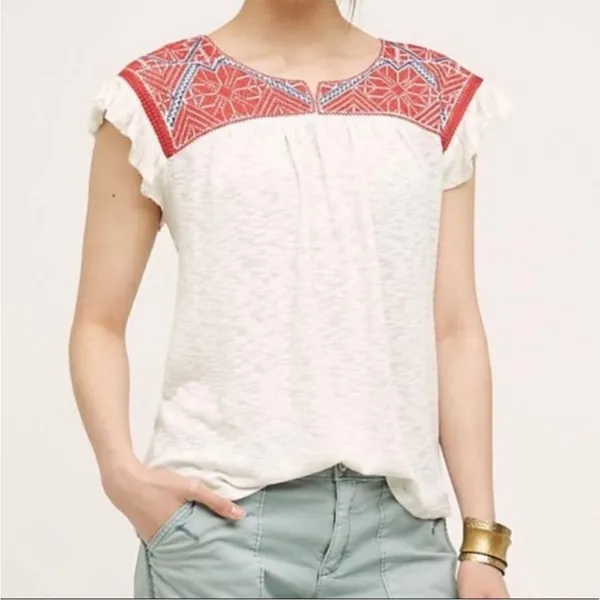Anthropologie One September Evin Embroidered Knit Top size Large - Image 2