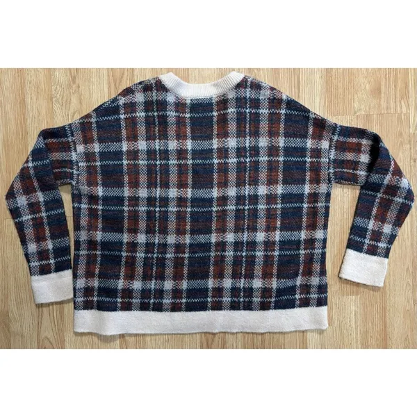 Banana Republic Womens Small Plaid V-Neck Sweater Wool Mohair Oversized Short - Image 2