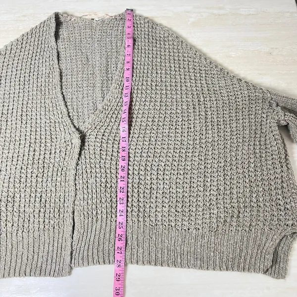 Free People Chunky Knit Oversized Cardigan Taupe Wool Angora Batwing Sweater L - Image 6