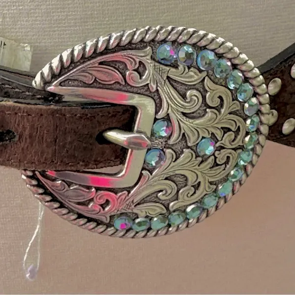 Ariat Women’s Handcrafted Brown Leather Belt Limited Edition Rhinestone Buckle - Image 4