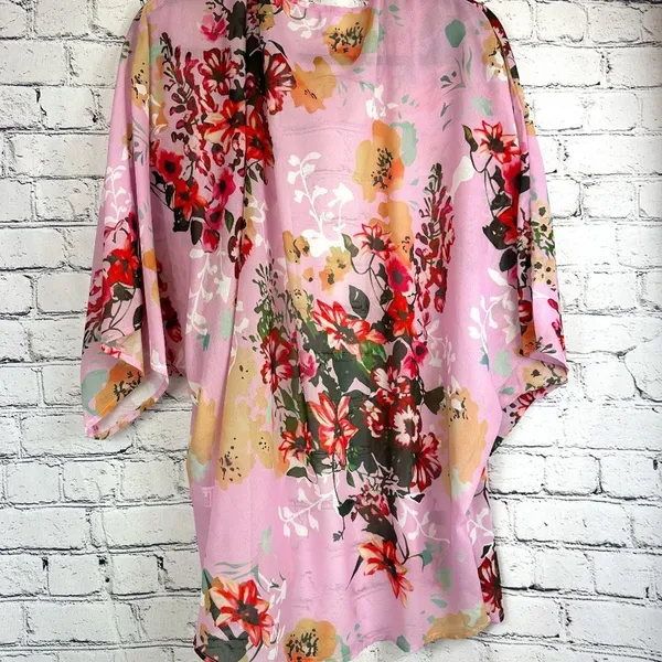 Women's Batwing Floral Chiffon Kimono Beachwear Cover Up Pink L - Image 11