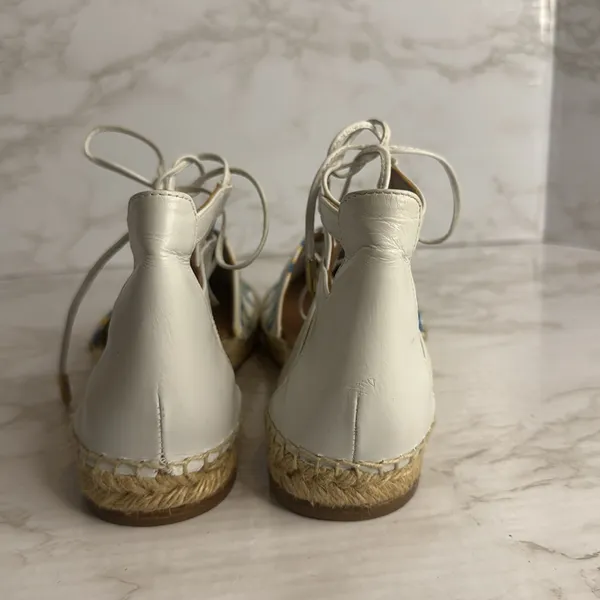 Aquazzura Belgravia Printed Leather Flats Espadrille‎ White Size 8.5 cute spring - Image 9
