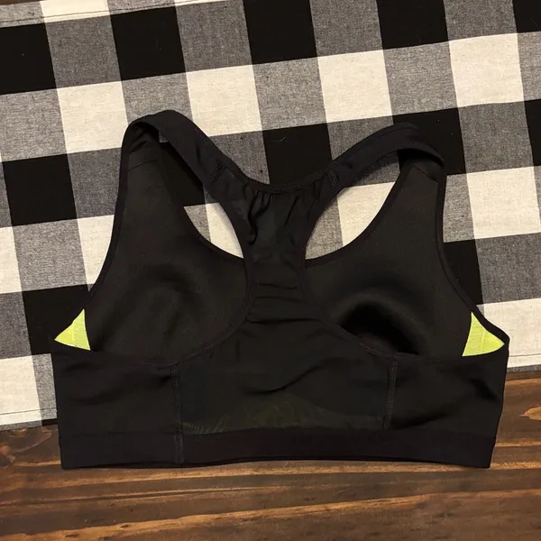 Nike Black Sports Bra neon yellow swoosh medium - Image 2