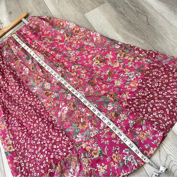 Floral Patchwork Skirt pull on midi womens Pink (medium) boho colorful hippie - Image 5