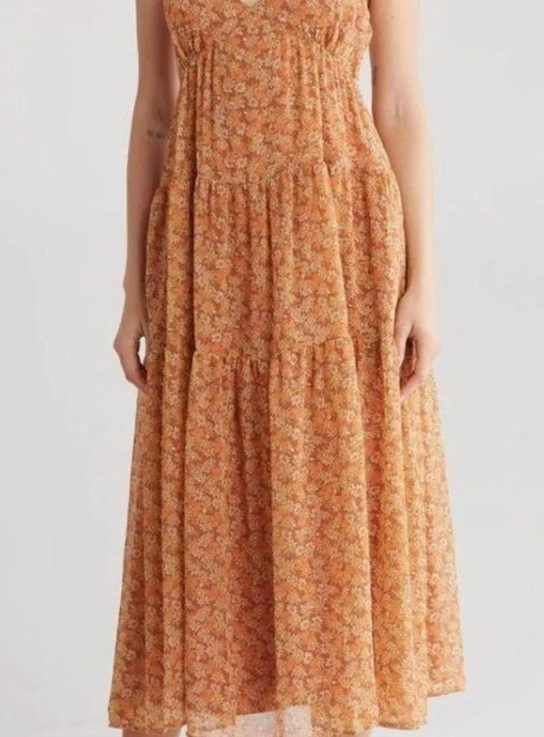 Madewell Georgette Ruffle-Sleeve Tiered Midi Dress In Daisy Meadow Size 8 - Image 2