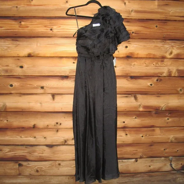 MAC DUGGAL Size 2 Black Ruffle Layered One Shoulder Gown Dress Maxi Formal - Image 6