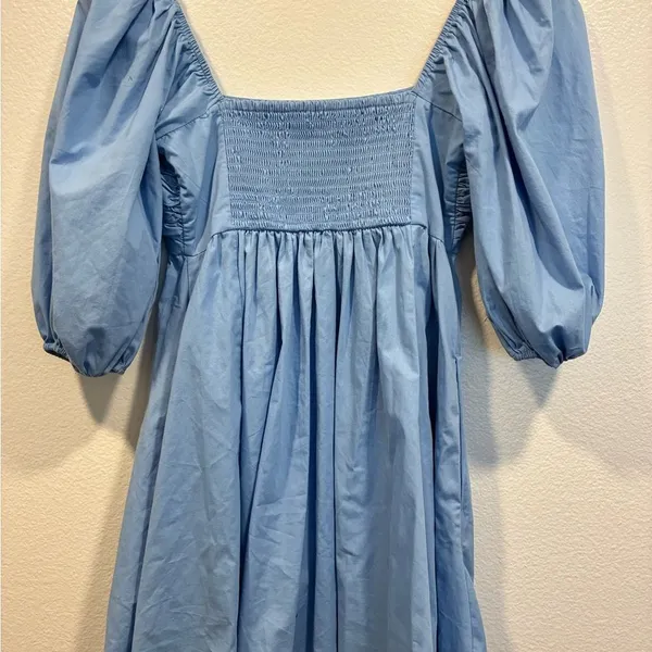 Abercrombie & Fitch Light Blue Puff Sleeve Mini Dress - Image 6