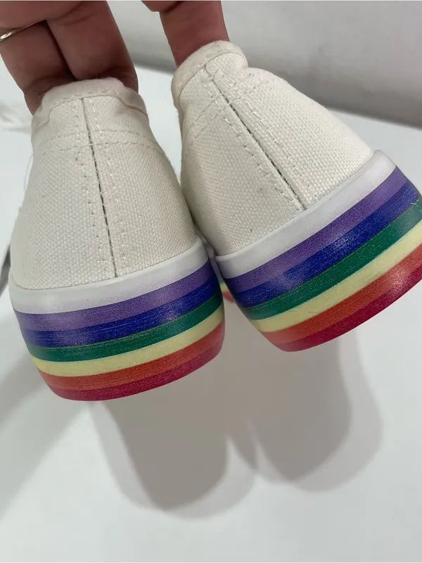 Rainbow Lace Up Sneakers Pride New York & Company Shoes Skater Casual Women 8 - Image 4