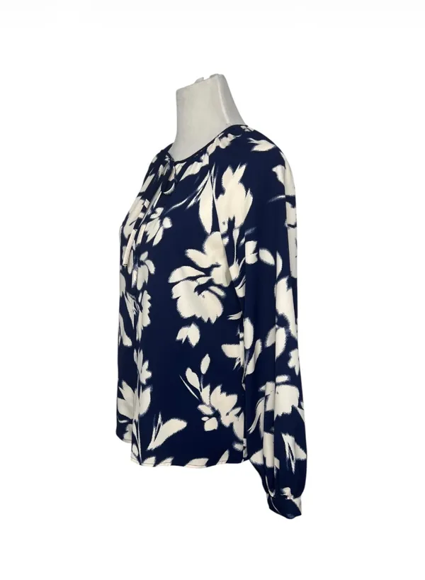 NEW Worthington Floral Long Sleeve Blouse Navy Cream Size Medium - Image 2