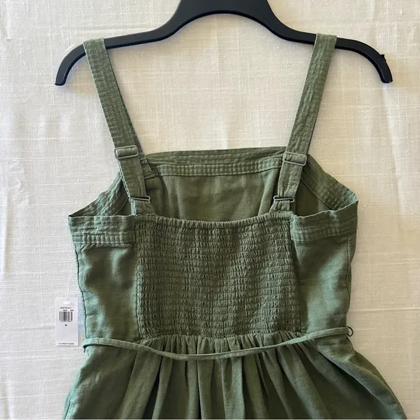 Old Navy Women’s Romper whit pockets and belt Sz M Green Linen Viscose 3" Inseam - Image 8
