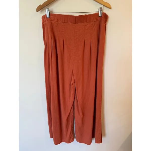 Rewash Mid Rise Button Front Pleated Wide Leg Pants Orange Women's Large Boho - Image 2