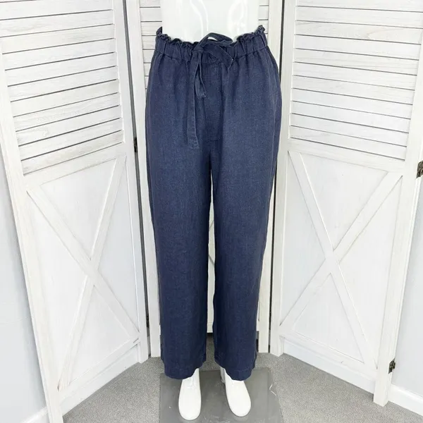 Polo Ralph Lauren Linen Drawstring Wide Leg Pants Denim Blue Small‎ Paperbag - Image 2