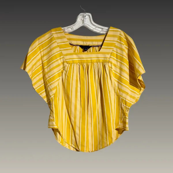 NWOT Tommy Hilfiger Mustard Yellow‎ Striped Flutter Sleeve Top - XXS - Image 7