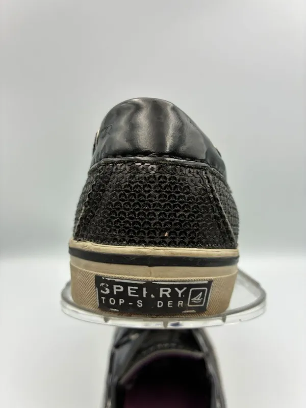 Sperry Womens Black Patent Sequined Boat Shoes Size 9M Stylish Casual Slip Ons - Image 5