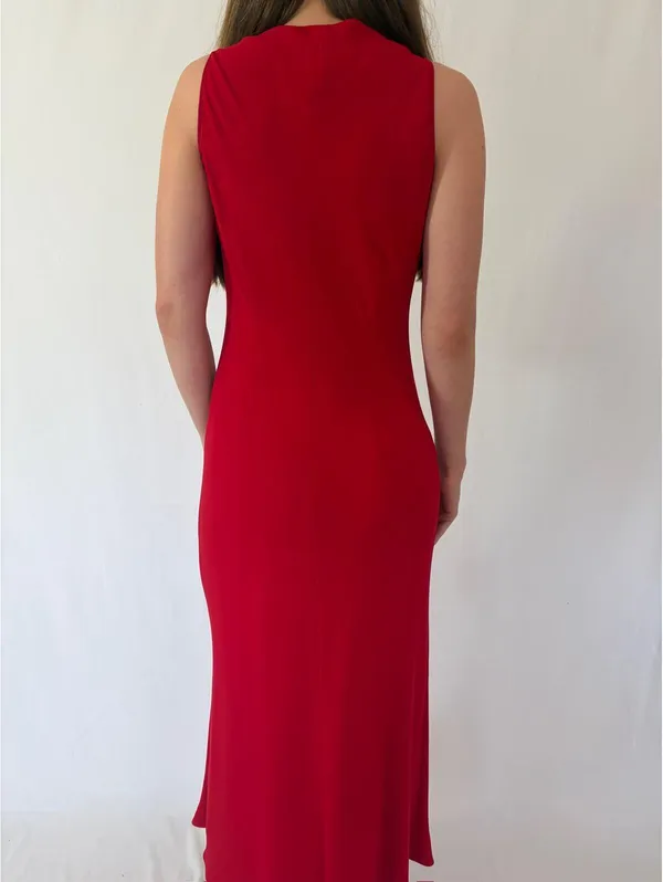 Jones New York Red Beaded Cowl Neck Formal Elegant Evening Dress - Image 7