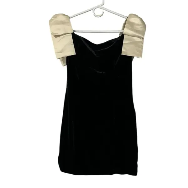 French Connection Black Velvet Satin Bow Mini Dress(Size Small) - Image 5