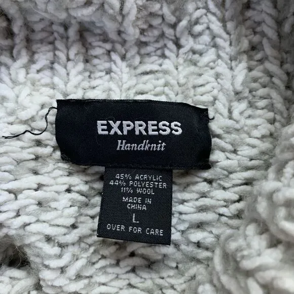 Express Sweater Womens Large Gray Handknit Chunky Turtleneck Cozy Knit‎ Winter - Image 5