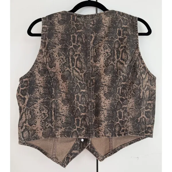 Vigoss Brown Snakeskin Denim Vest Button Front‎ Western Animal Print Womens XL - Image 3
