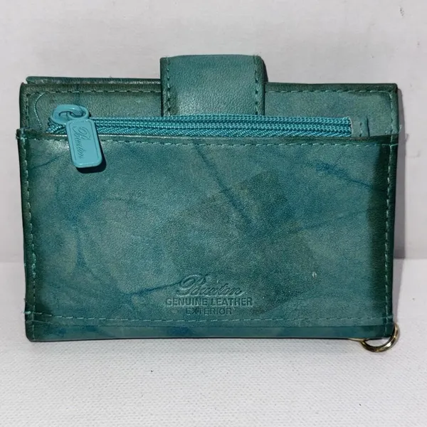 Buxton‎ Top Grain Cowhide Leather Minimalist Designer Turquoise Folding Wallet - Image 2