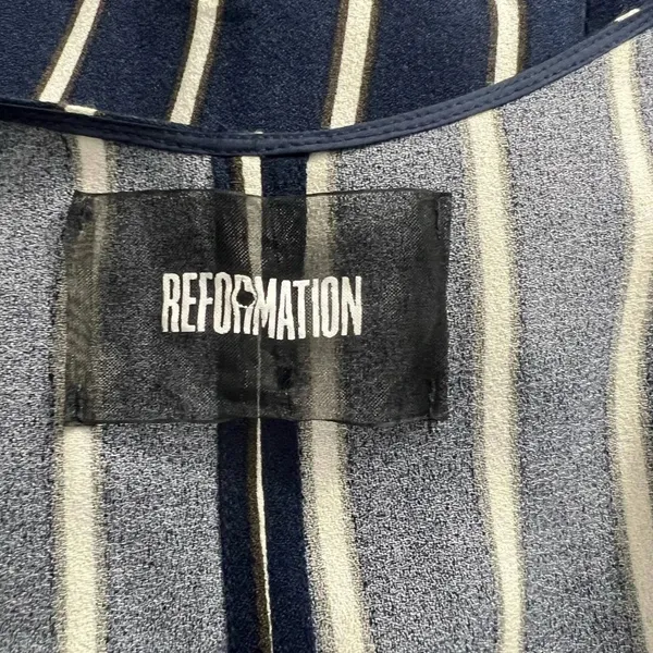 Reformation Zircon Wrap Mini Dress Navy Blue Capone Stripes Size‎ US 0 - Image 12