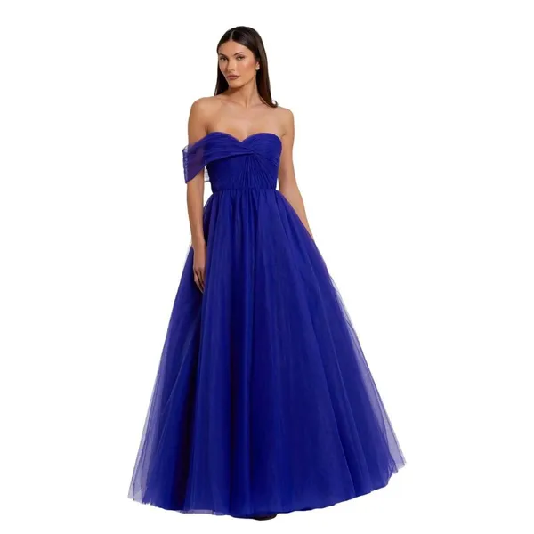Mac Duggal Womens One Side Off the Shoulder Bustier Ball Gown Cobalt Blue 6 - Image 6