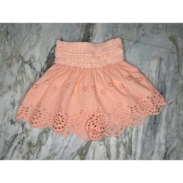 FREE PEOPLE Scalloped Hem High Rise Floral Cutout Embroidered Coquette Shorts XS - Image 5