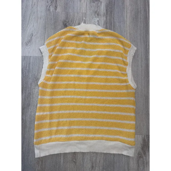 Zara Womens Oversized Yellow‎ White Striped Knit V-Neck Sweater Vest Size Medium - Image 4