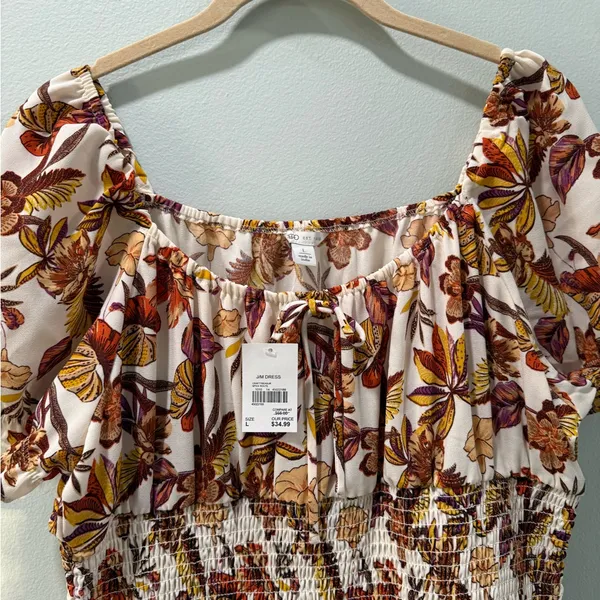 Cato Floral Mini Dress - Brown and Cream - Image 9