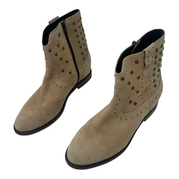 Kanna Studded Suede Ankle Boots Beige Leather Western Style Size 38/8 - Image 4