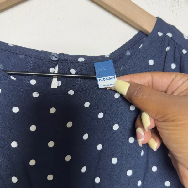 NEW Old Navy Women Crepe Mini Dress Large Navy Polka Dot Short Sleeve Pockets - Image 4