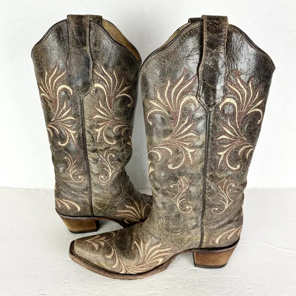 Corral Circle G Filigree Distressed Leather Western Boots Size 6.5 Embroidered - Image 3