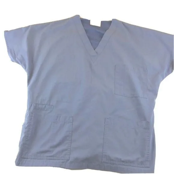 Medical Uniform Scrub Size Medium Stuff Tech Top Blue Short Sleeve Unisex - Image 7