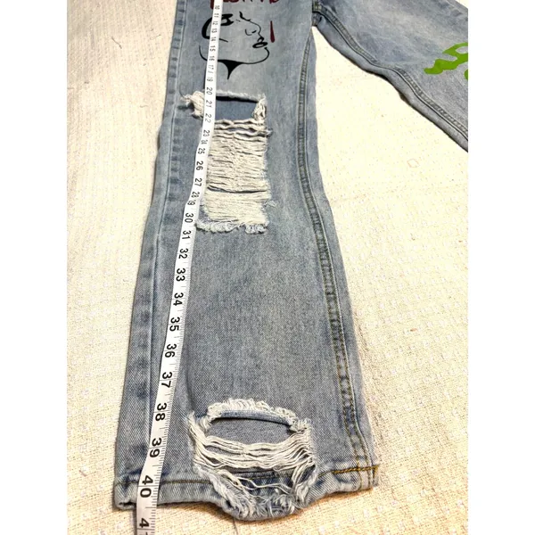 Urbanic Graphic Graffiti Jeans Women’s S Y2K Distressed Ripped Streetwear Grunge - Image 10