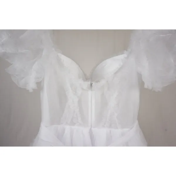 White Off Shoulder Tulle Puffy Sleeve Dress Costume Party Homecoming US 10 - Image 6