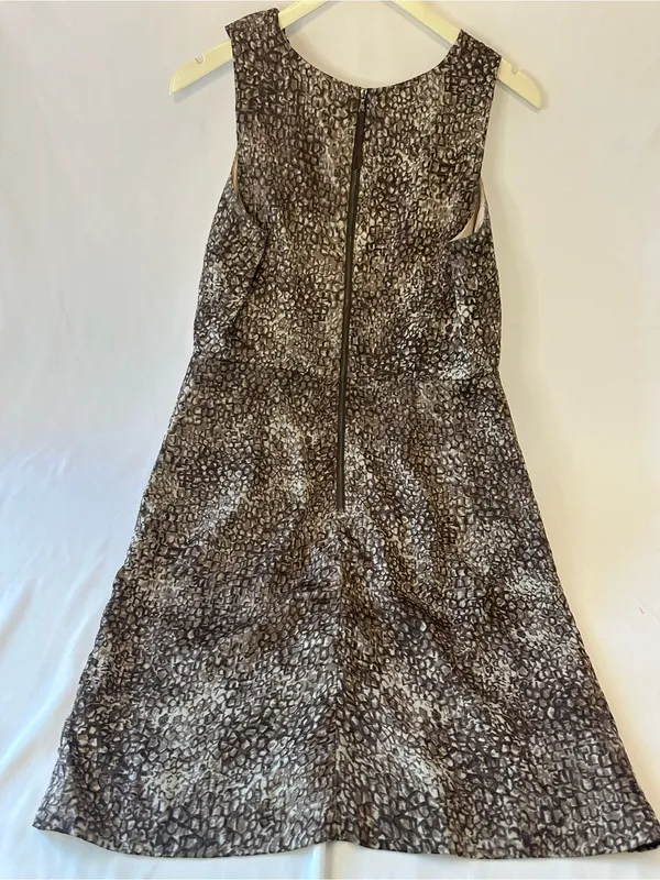 LOFT Brown and Cream Printed Sleeveless Ruffle Midi Dress - Image 5