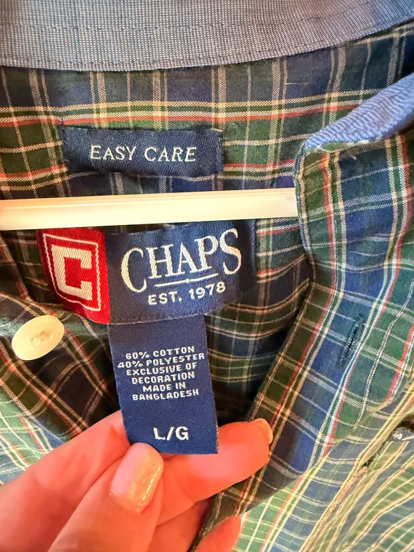 CHAPS Plaid Button Down Shirt Men’s Large Green Navy Red Oversized Preppy - Image 3