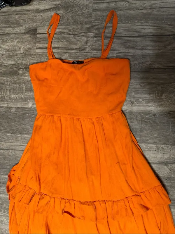 Trixxi Orange Ruffle Tiered Midi Dress Size M Boho Summer Vacation Sundress - Image 3