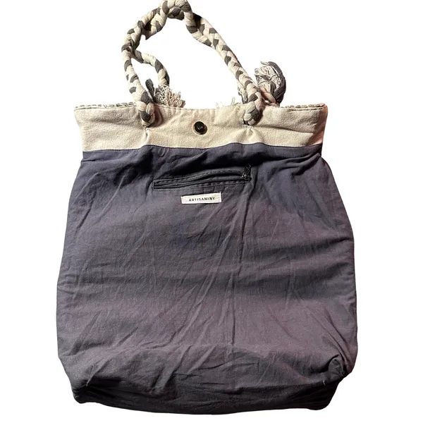 Artisan NY Woven Rope Handle Oversized Gray Boho Beach Tote Bag - Image 10