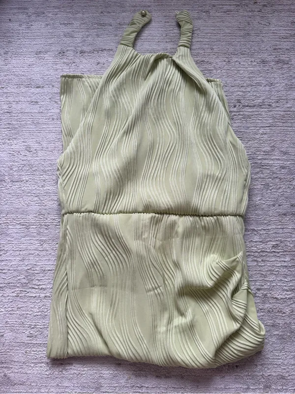 Halter Neck Ribbed Bodycon Dress in Sage Green (Size Small) - Image 3