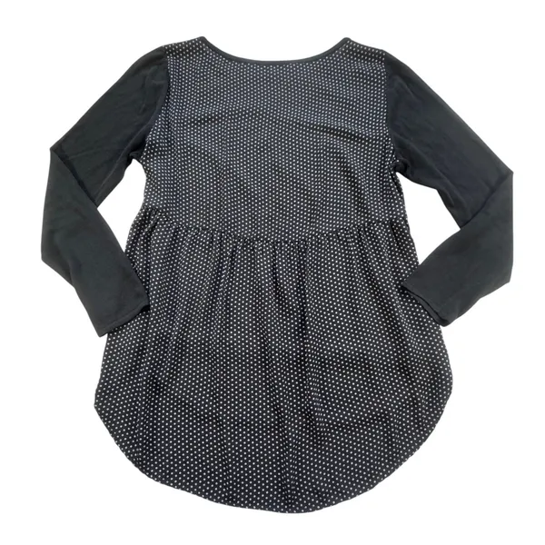 Loft Ann Taylor Mixed Media Polka Dot Sweater Black Womens Medium High Low Top - Image 2