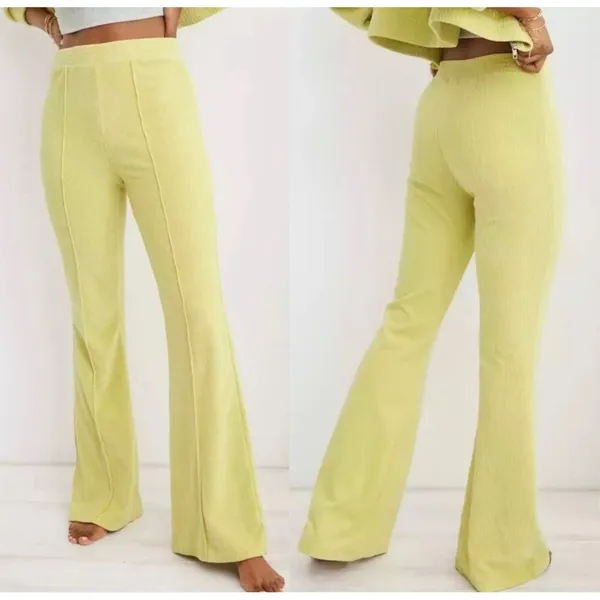 Aerie Grrove On Rib Velour‎ Flare Pant M Long Tall High Rise Retro Y2K Cozy - Image 2